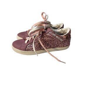 Love Moschino Girls Sparkle Sneakers Pink Glitter & Leopard Print Sz 6
